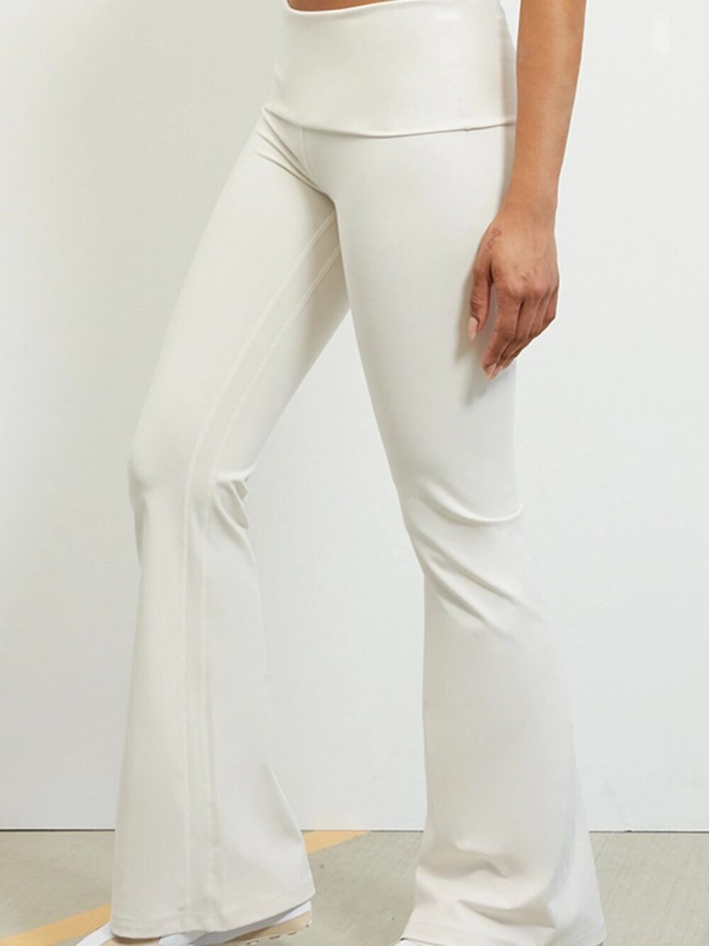 PAC 1980 Whisper Active Ivory Fold-Over Waistband Flare Yoga Pants - Size M